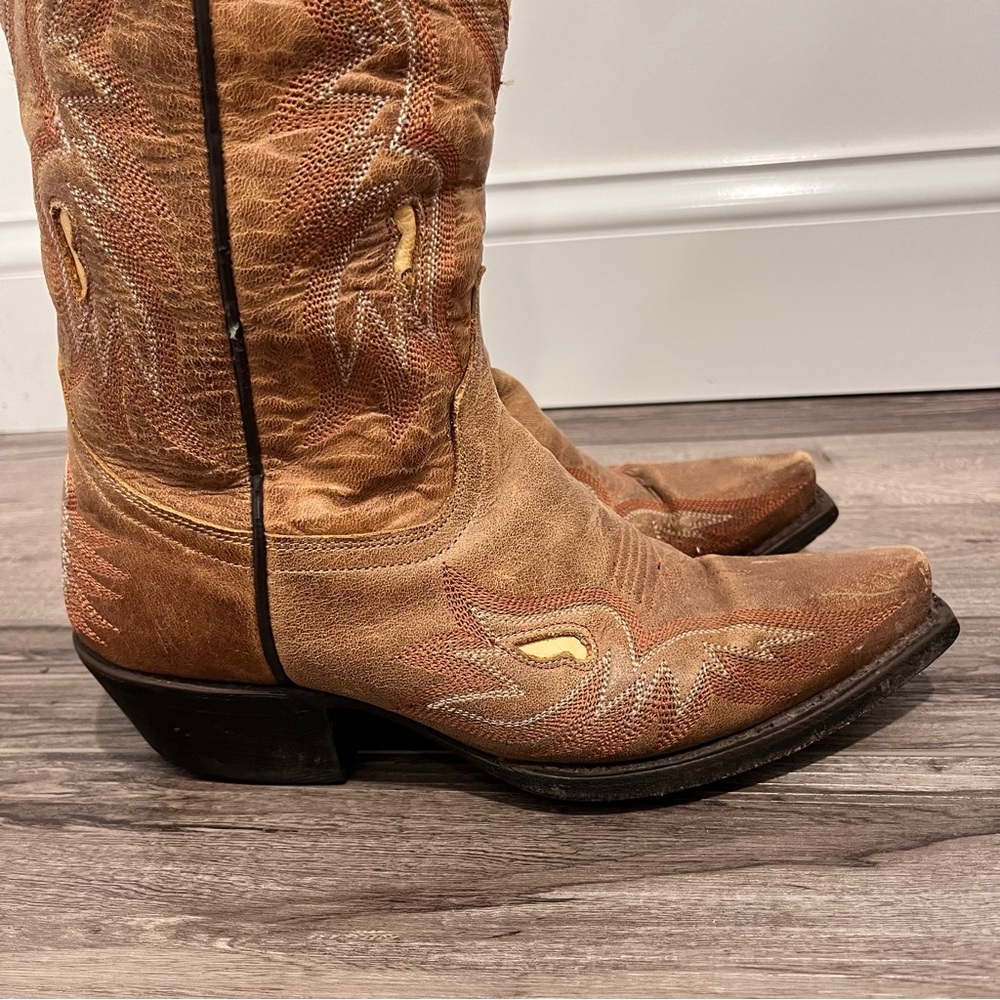 Eight Second Angel Leather Tan Brown Cowgirl Boots Size 6 - Picture 4 of 11